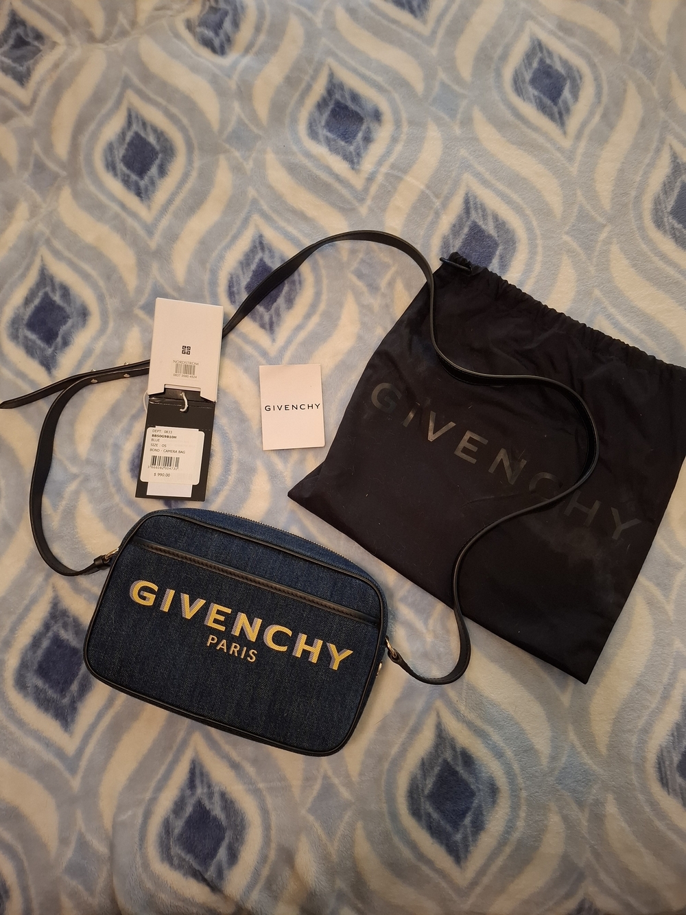 Givenchy Blue Denim Crossbody with Gold Logo